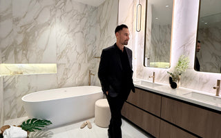 Victor Salazar touring a luxury pre-construction interior in Miami, pre-construction financing